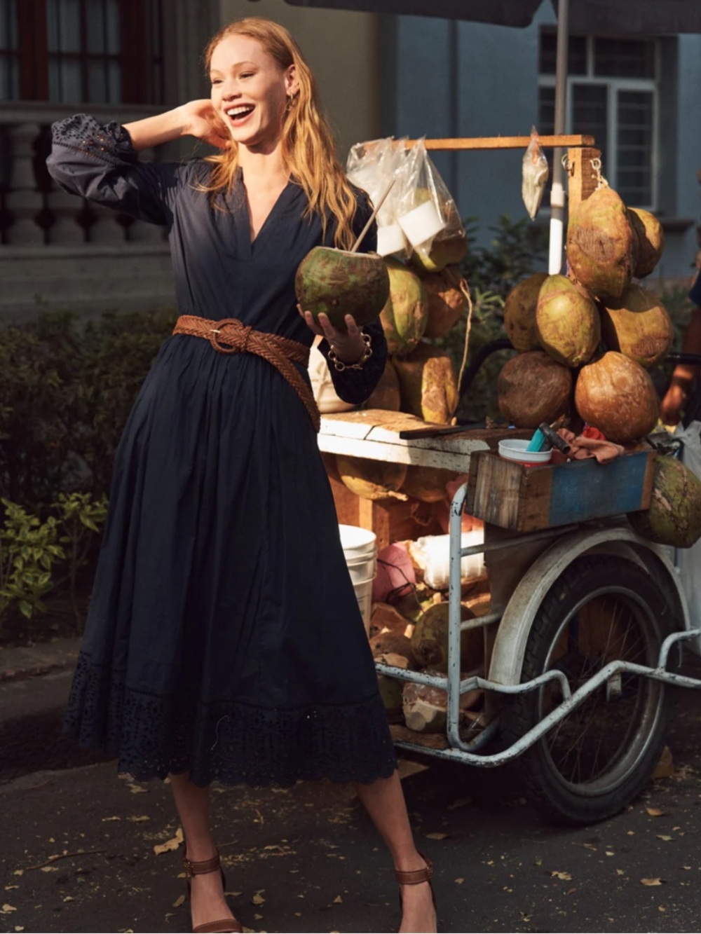 Boden Jen Broderie Cotton Midi Dress in Navy - Picture 6 of 13